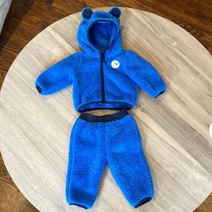 The North Face blue fleece cozy winter snow suit 3-6